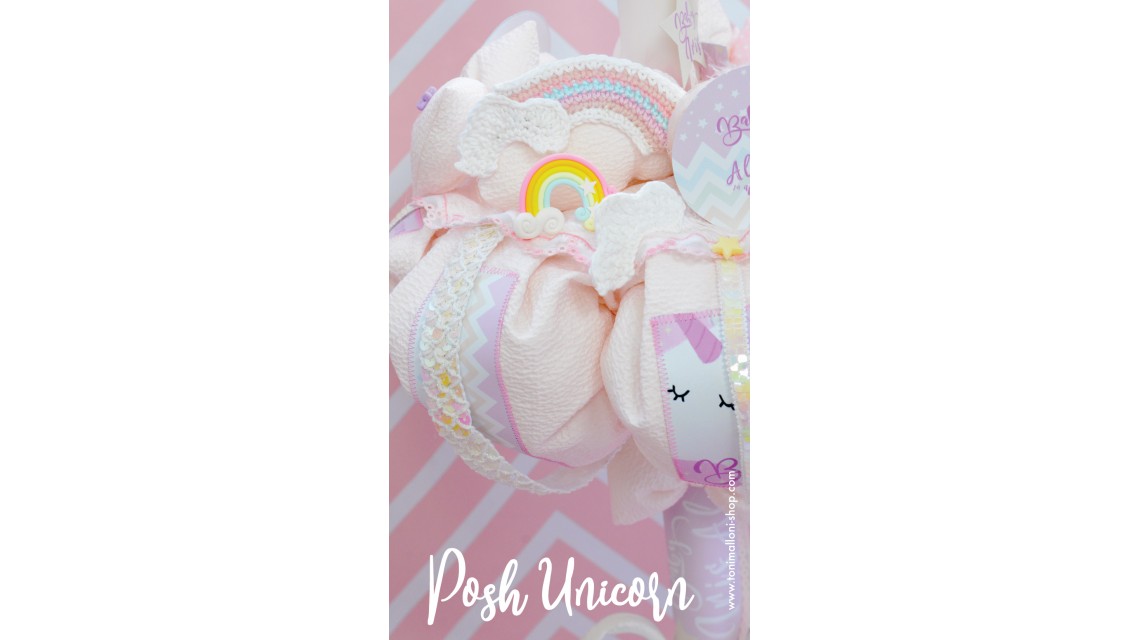 Lumanare botez cu unicorn si curcubee crosetate, 65x4 cm, Posh Unicorns  8